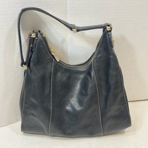 VTG Liz Claiborne Black Soft Leather Stitched Mini HOBO Handbag 10.5"x 8"